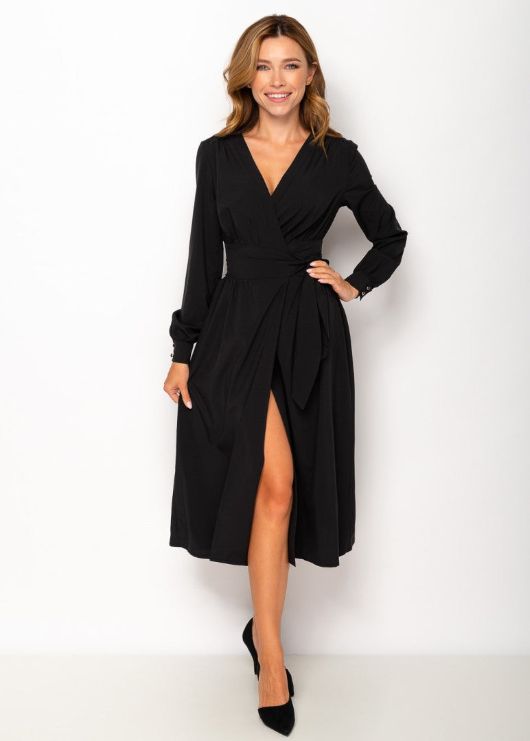 Black midi wrap dress