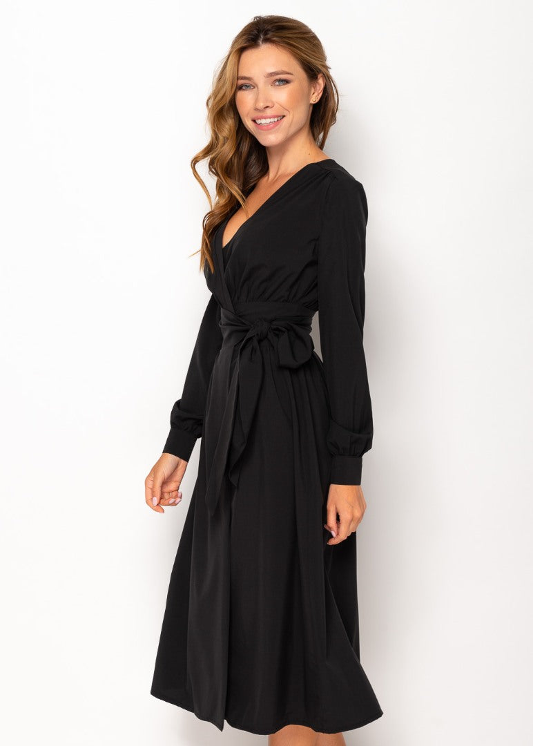 Black midi wrap dress