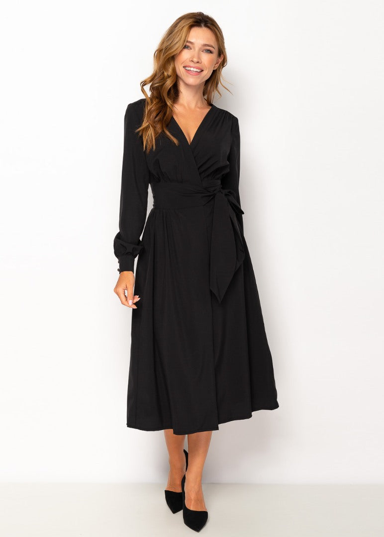 Black midi wrap dress