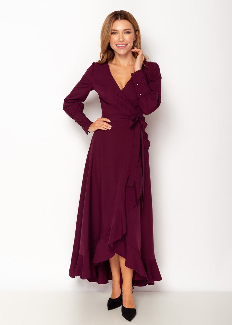 Dark burgundy long wrap dress