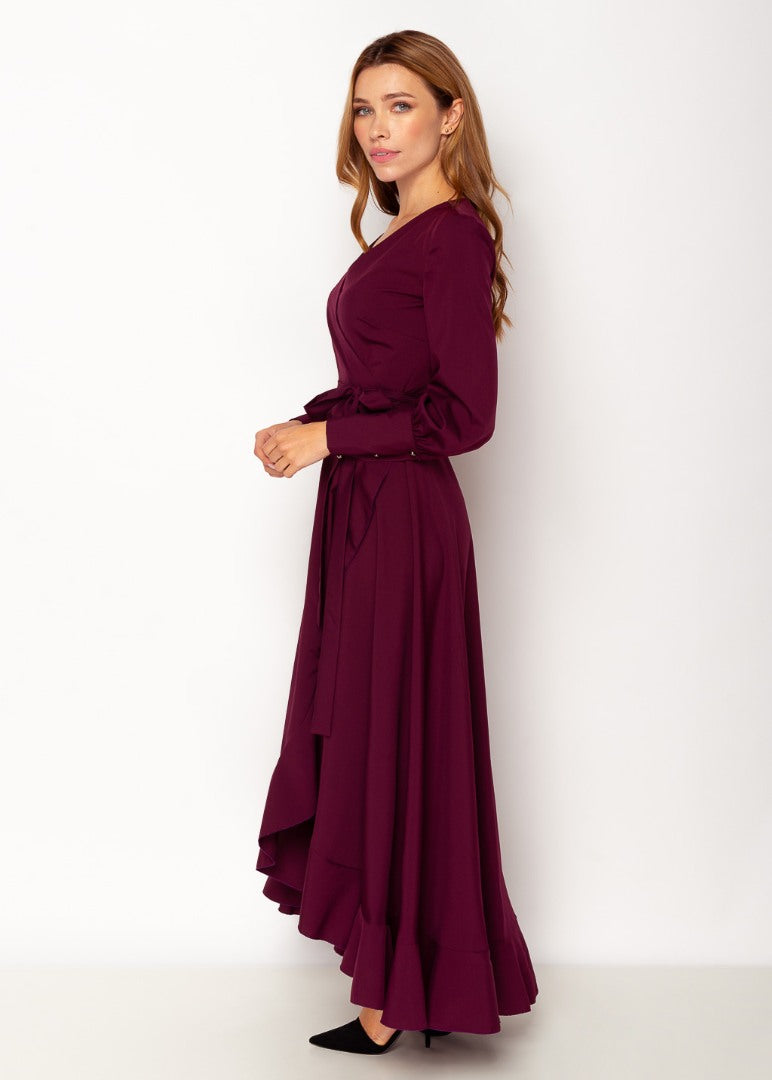Dark burgundy long wrap dress