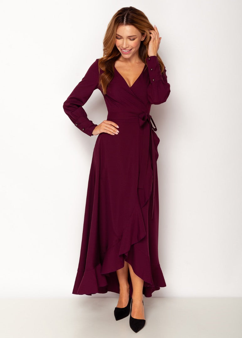 Dark burgundy long wrap dress