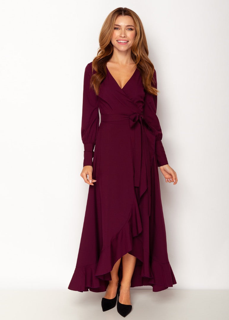 Dark burgundy long wrap dress