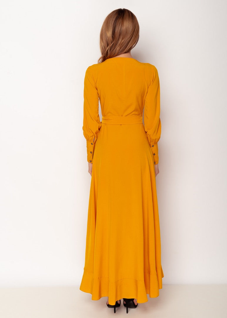 Honey yellow long wrap dress