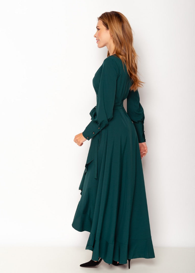 Dark green long wrap dress