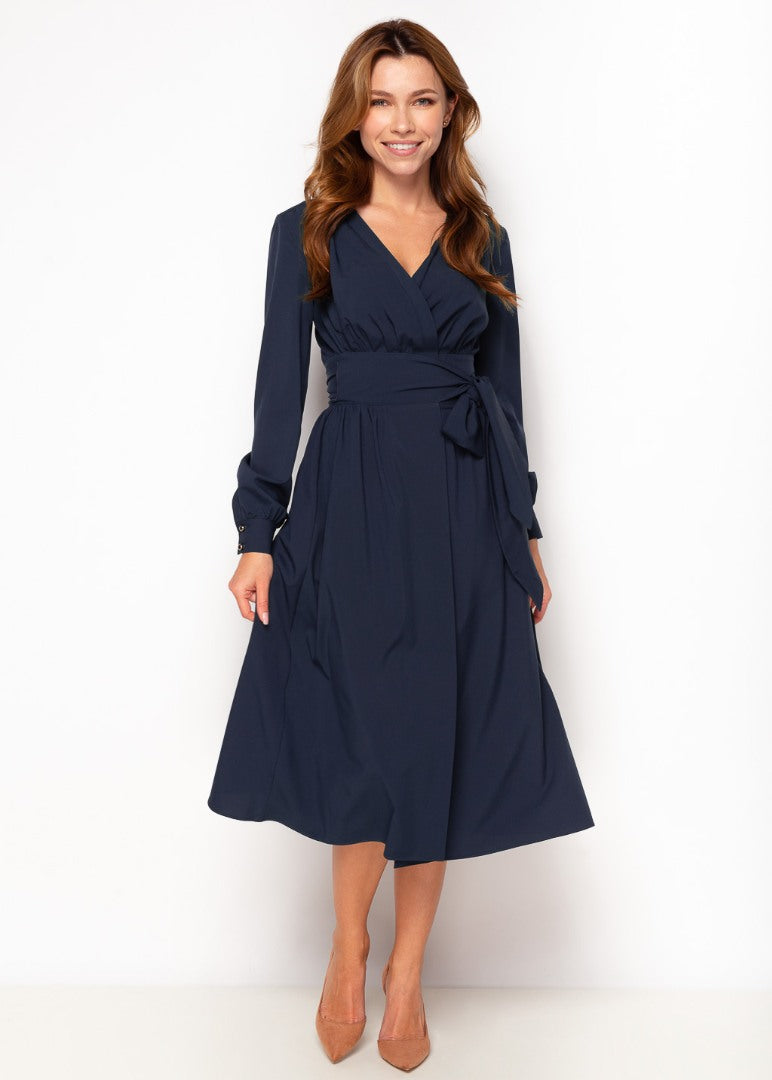Navy blue midi wrap dress