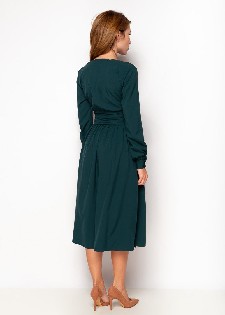 Dark green midi wrap dress