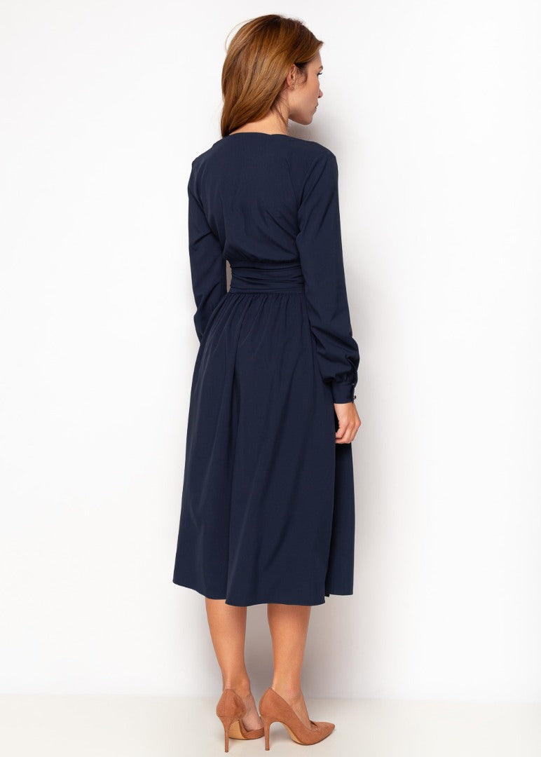 Navy blue midi wrap dress