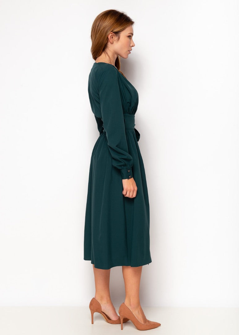 Dark green midi wrap dress