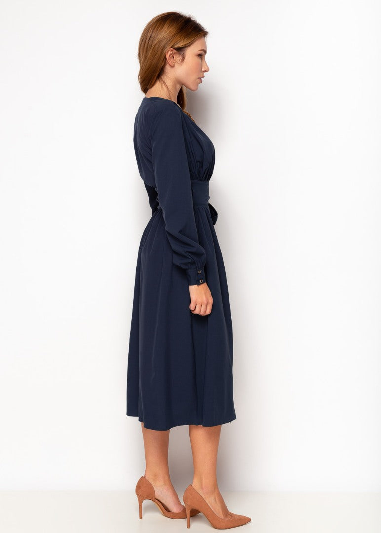 Navy blue midi wrap dress