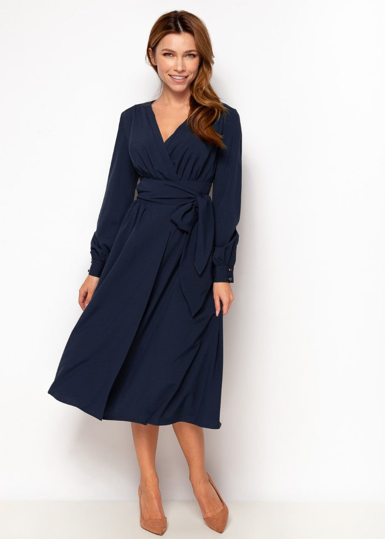 Navy blue midi wrap dress