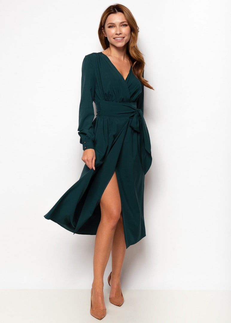 Dark green midi wrap dress