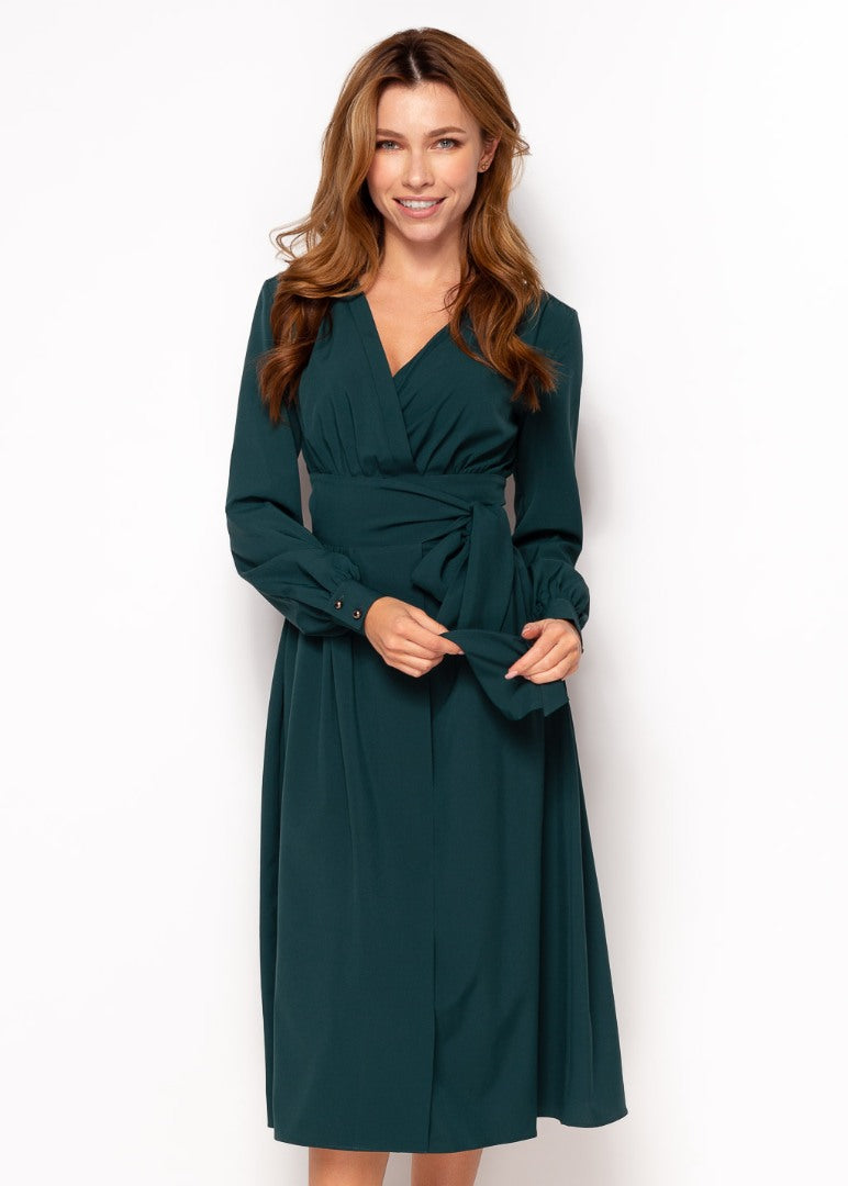 Dark green midi wrap dress