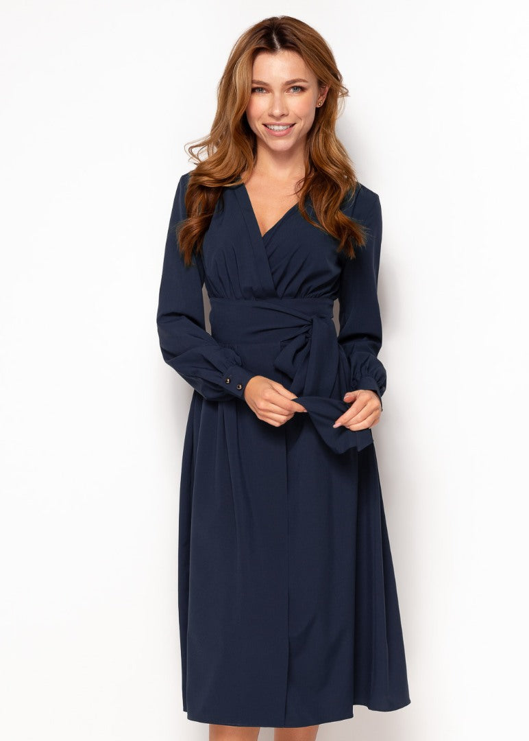 Navy blue midi wrap dress