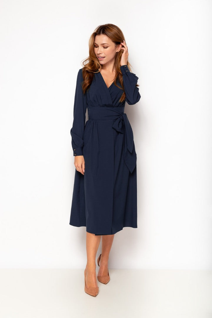Navy blue midi wrap dress