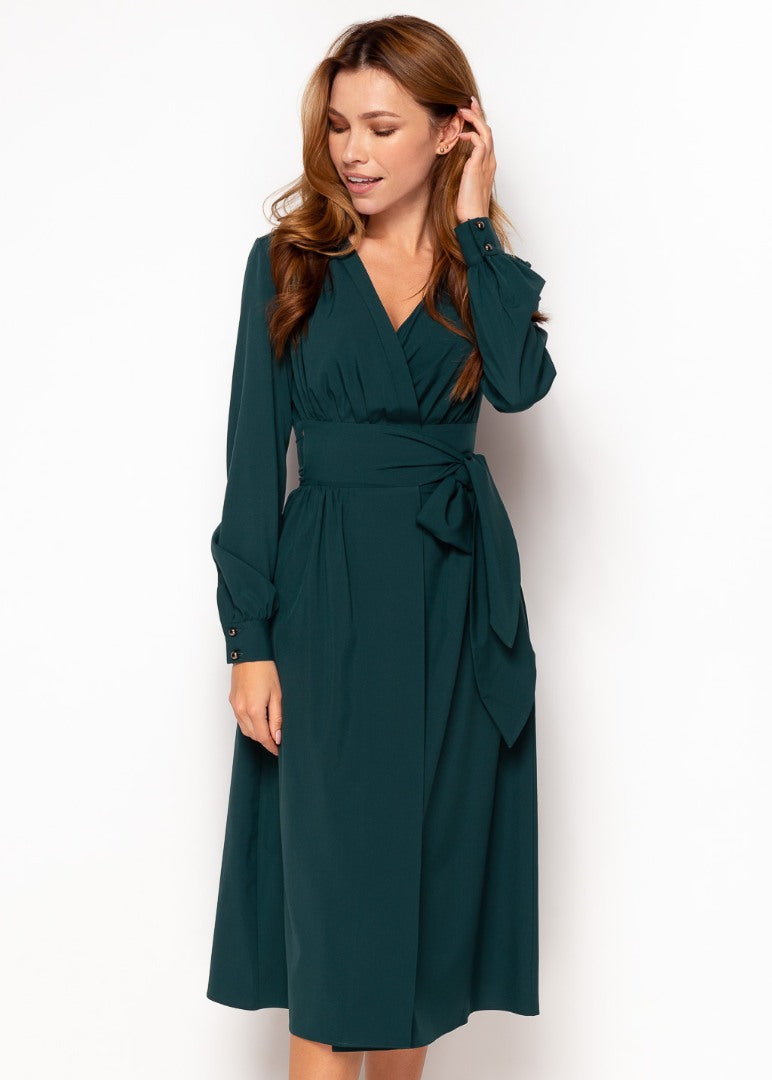 Dark green midi wrap dress