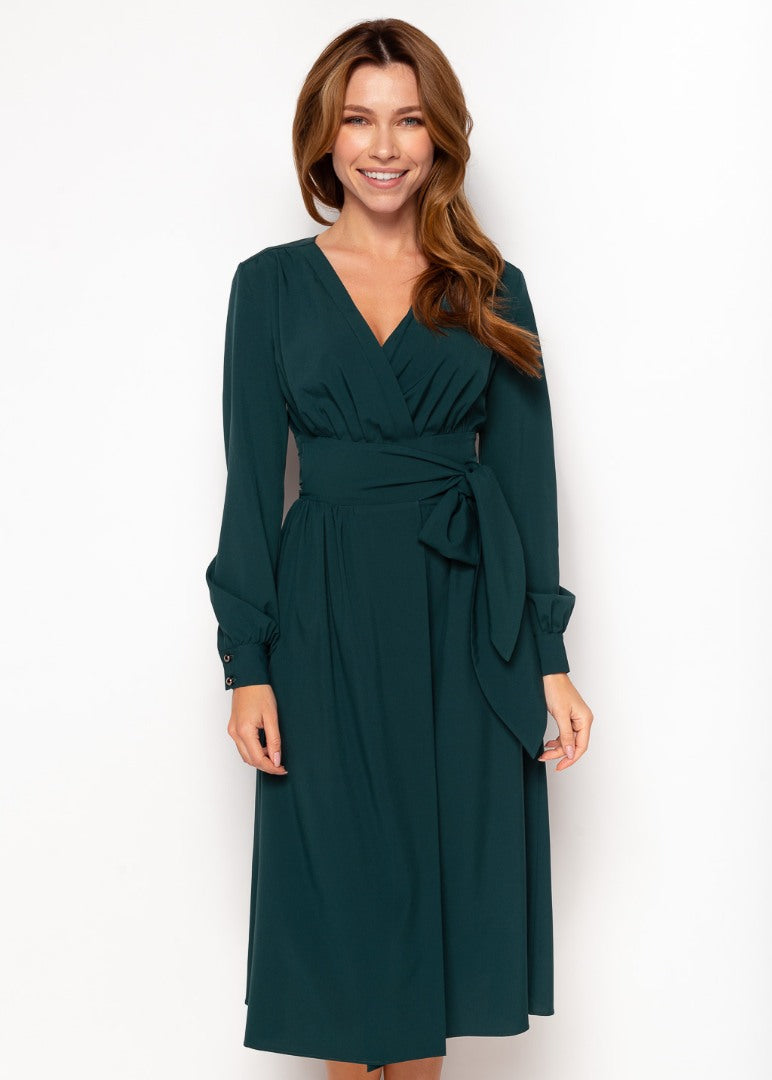 Dark green midi wrap dress