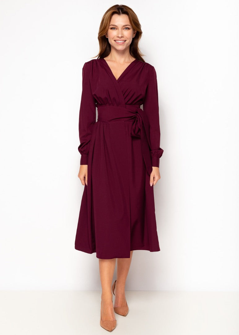 Dark burgundy midi wrap dress