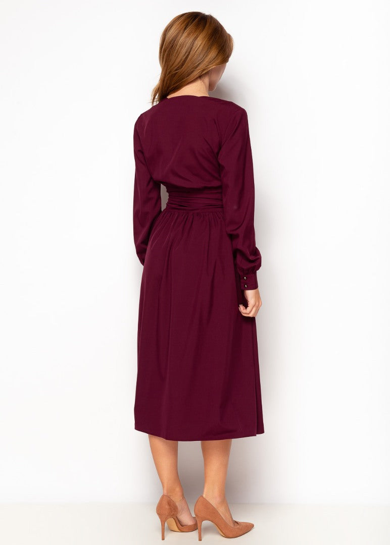 Dark burgundy midi wrap dress