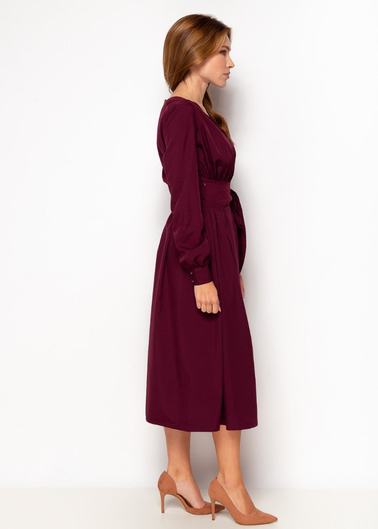 Dark burgundy midi wrap dress