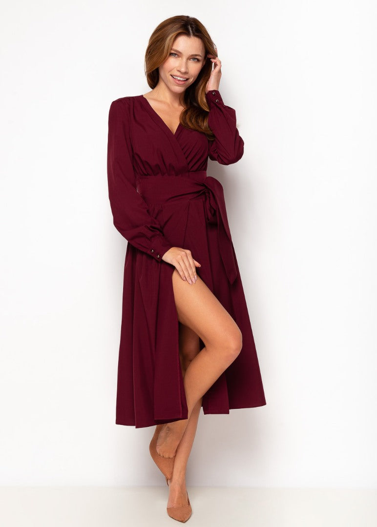 Dark burgundy midi wrap dress