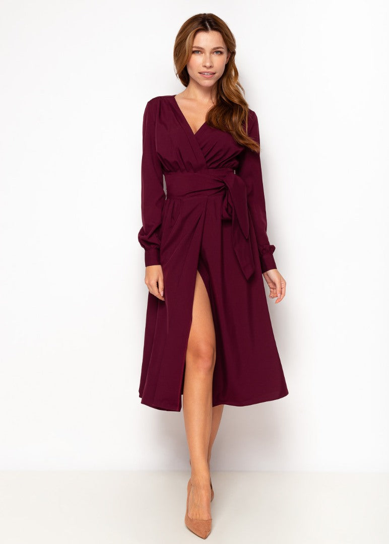 Dark burgundy midi wrap dress