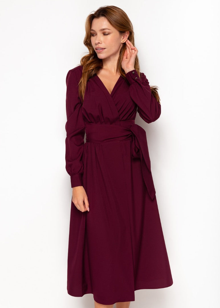 Dark burgundy midi wrap dress