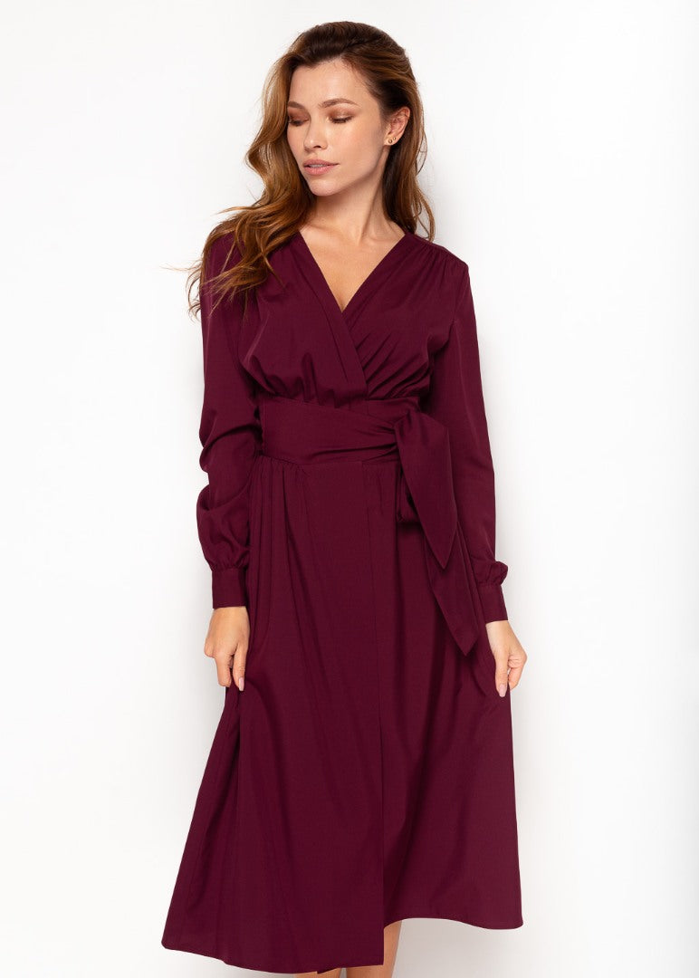 Dark burgundy midi wrap dress