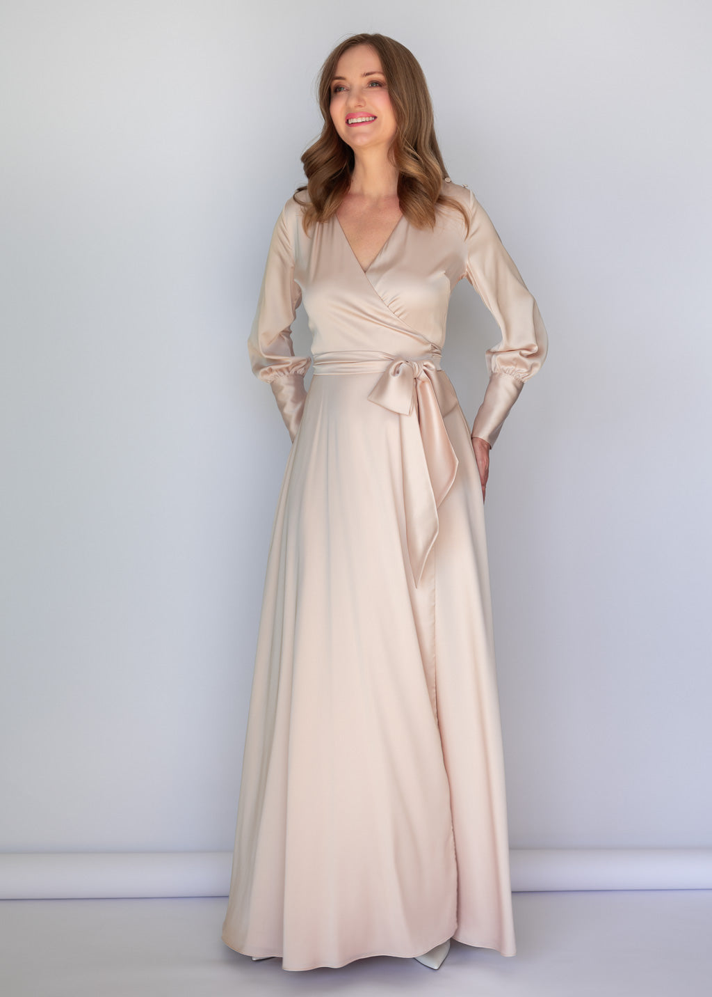 Light Champagne Long Silk Wrap Dress