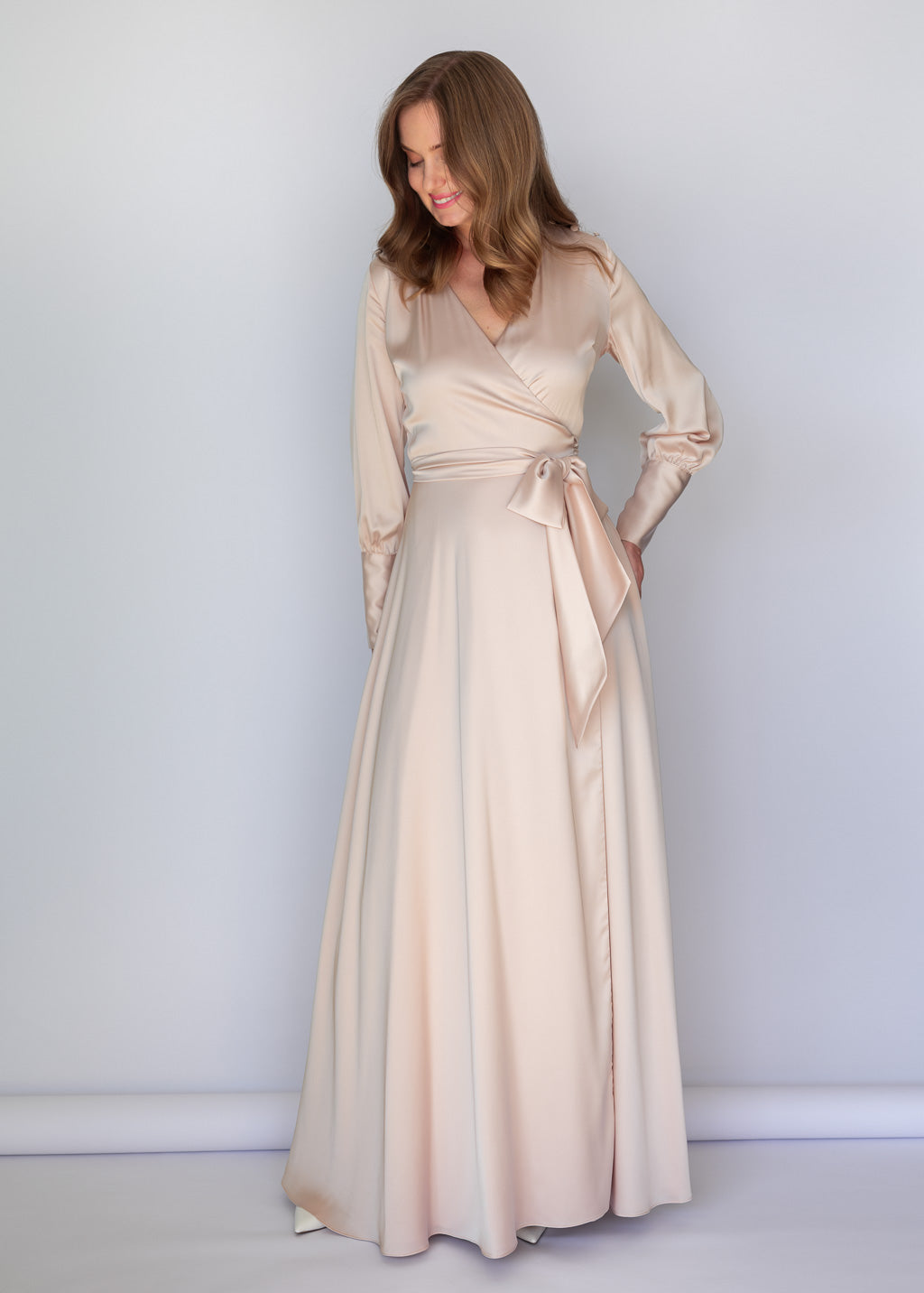 Light Champagne Long Silk Wrap Dress