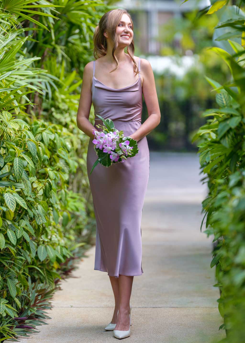 Taupe silk slip dress