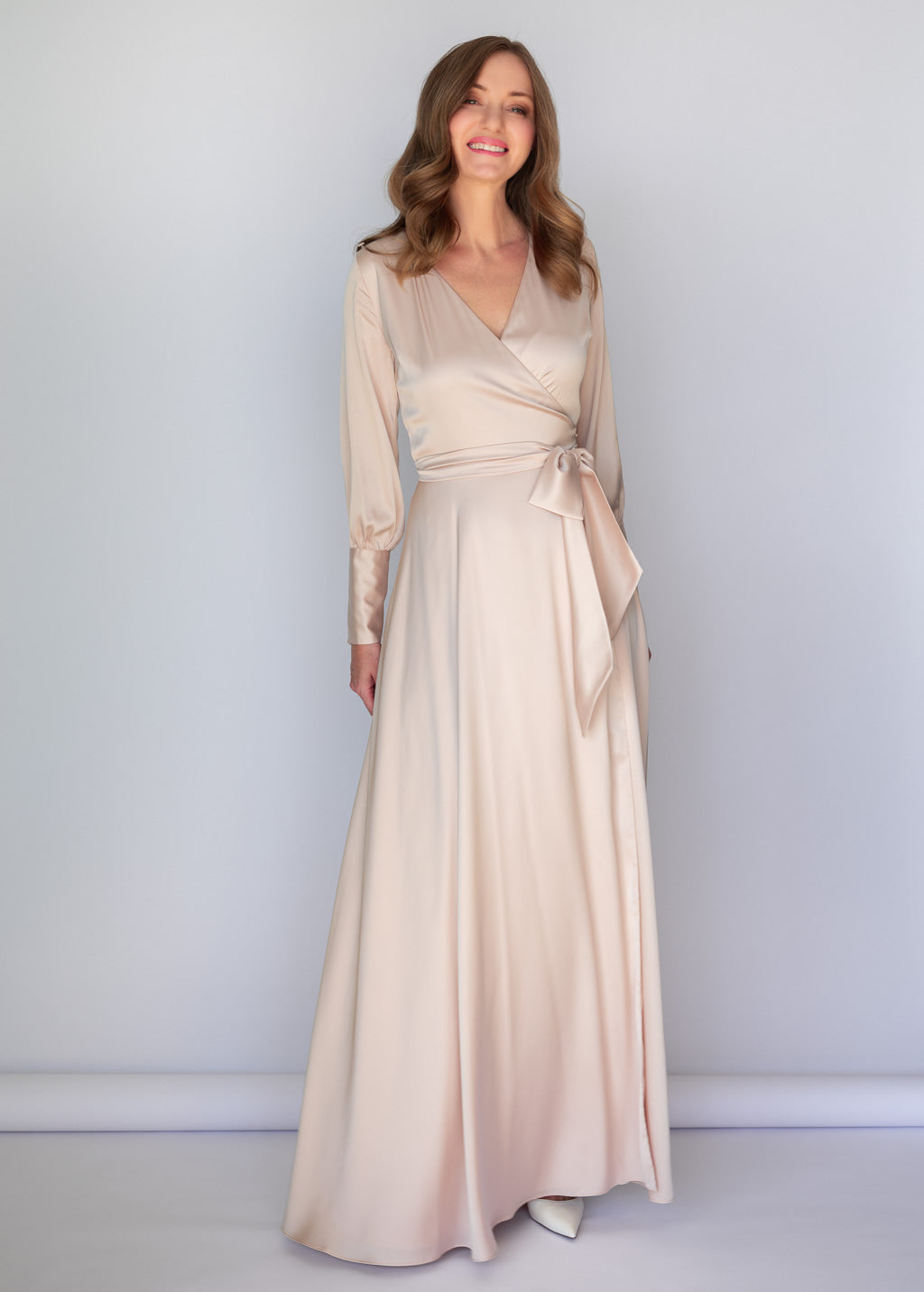 Light Champagne Long Silk Wrap Dress