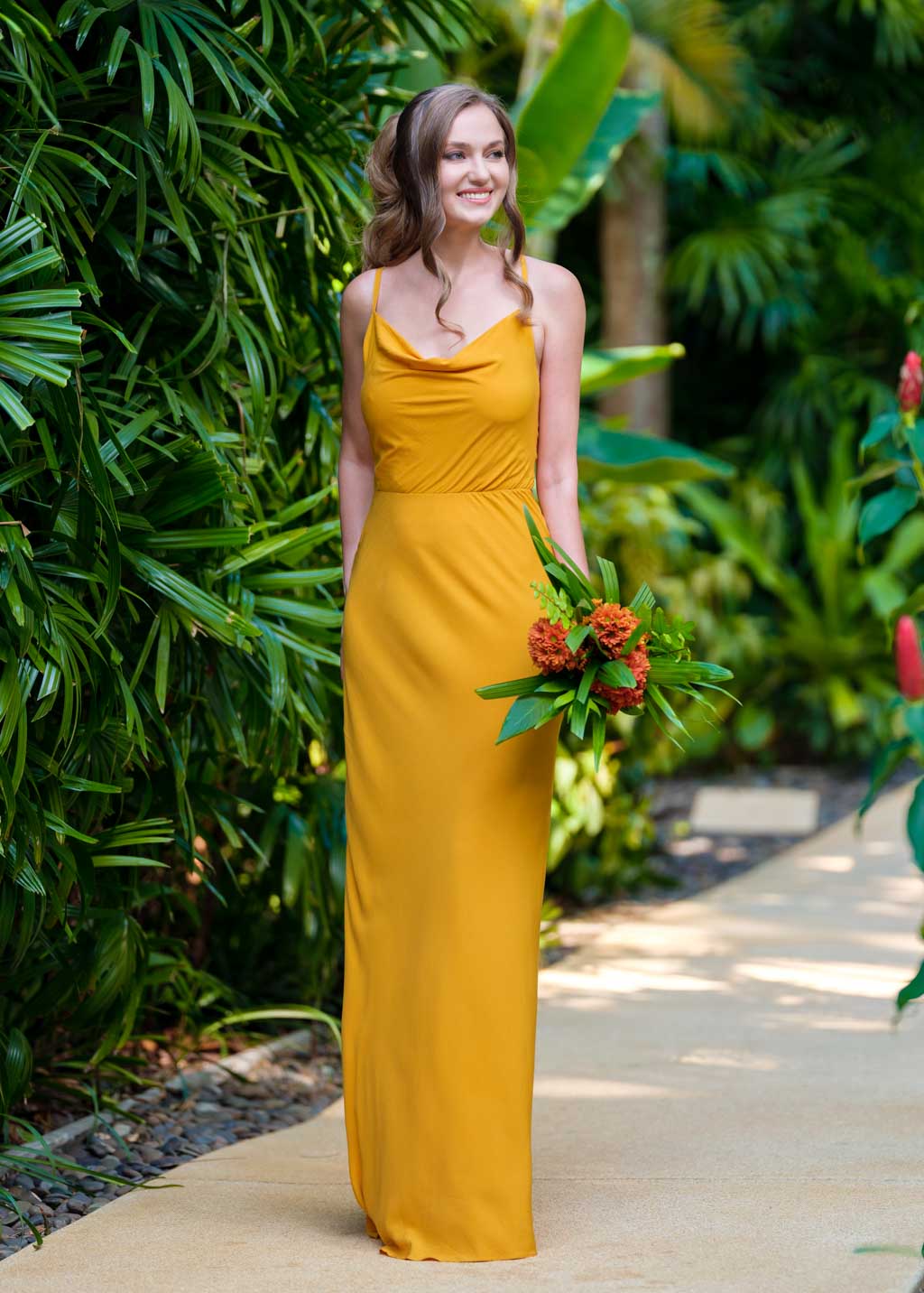 Honey yellow long slip dress