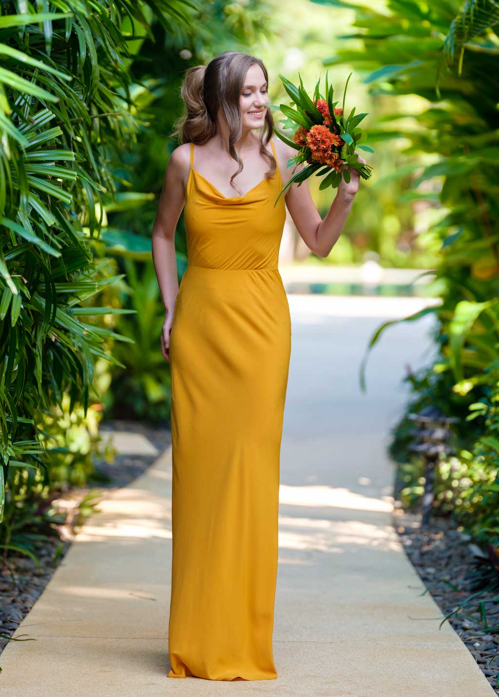 Honey yellow long slip dress