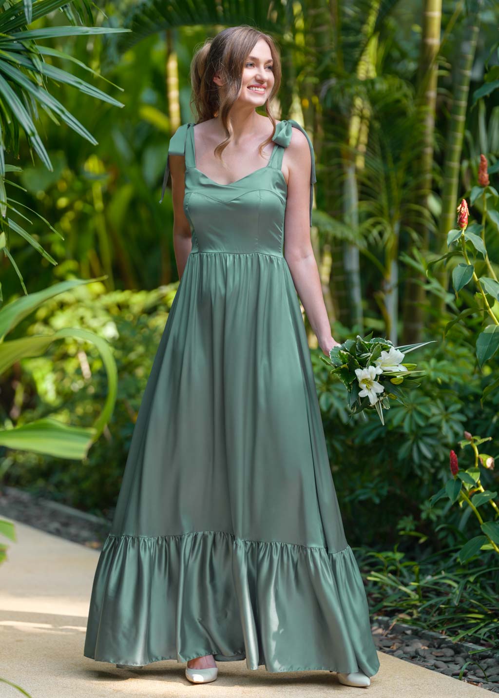 Sage green silk dress
