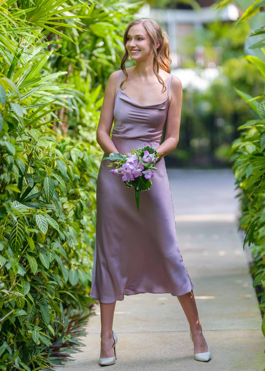 Taupe silk slip dress