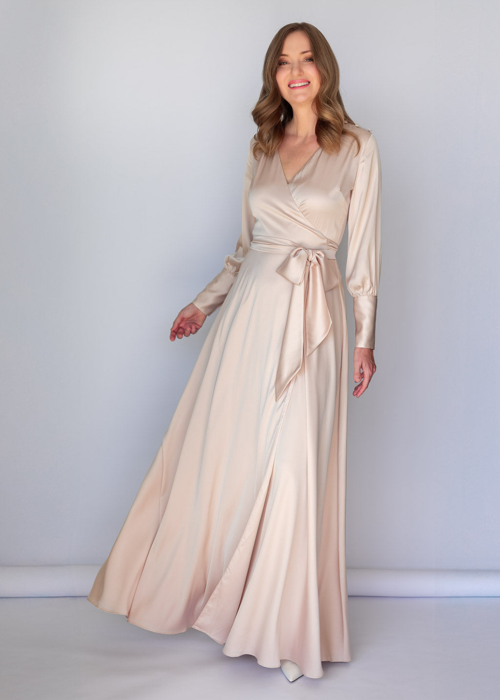Light Champagne Long Silk Wrap Dress
