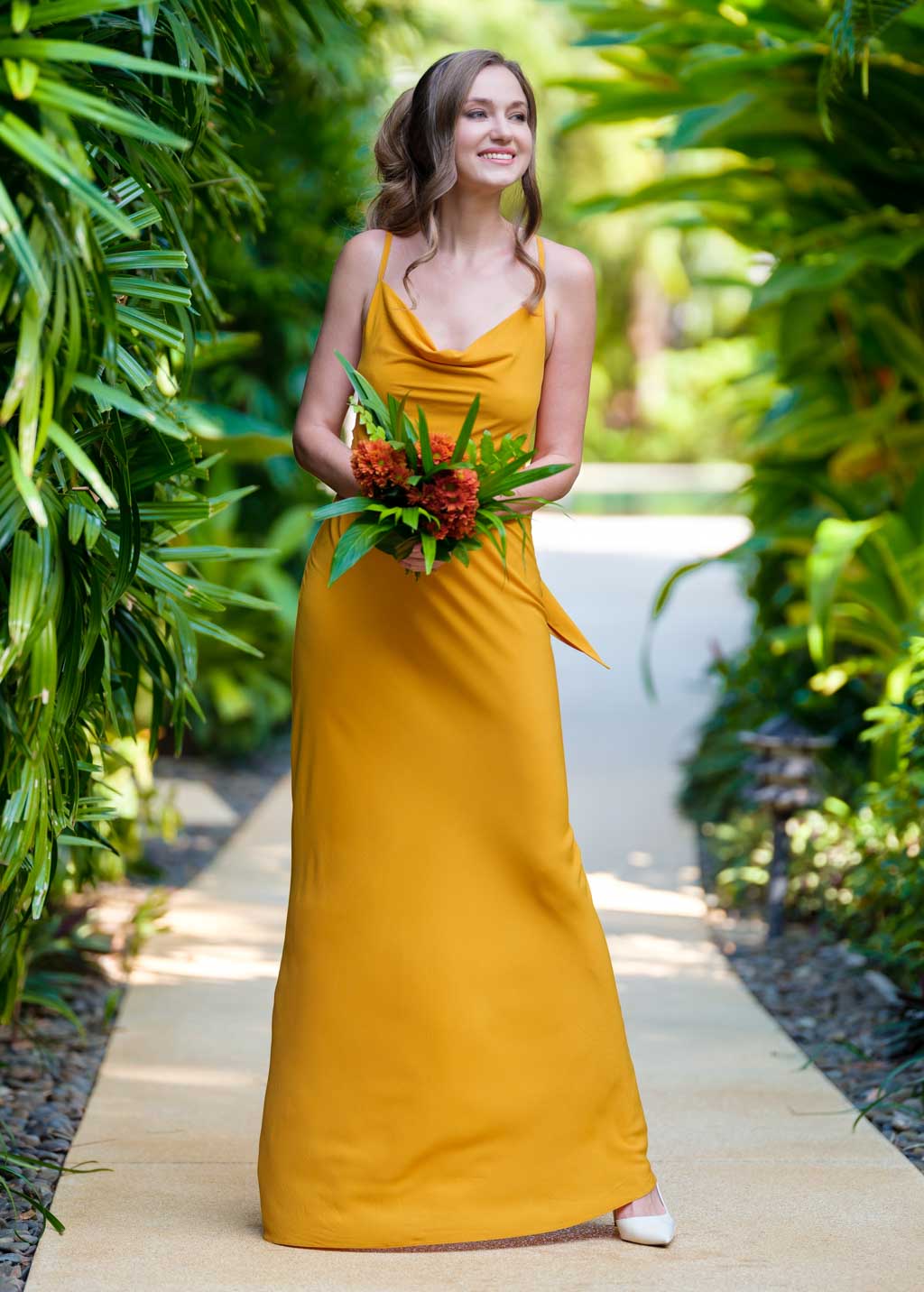 Honey yellow long slip dress