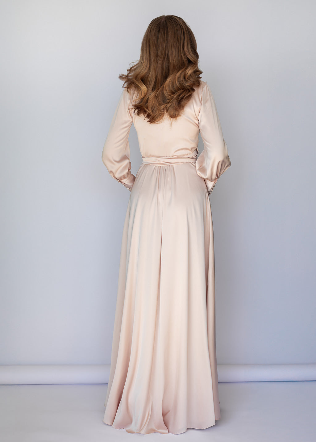 Light Champagne Long Silk Wrap Dress