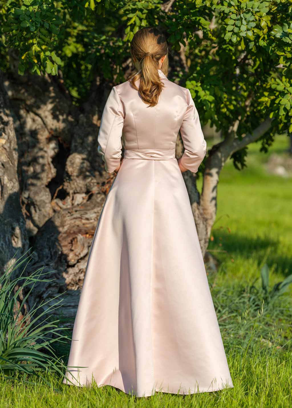 Mother of the Bride & Groom champagne gold satin wrap dress