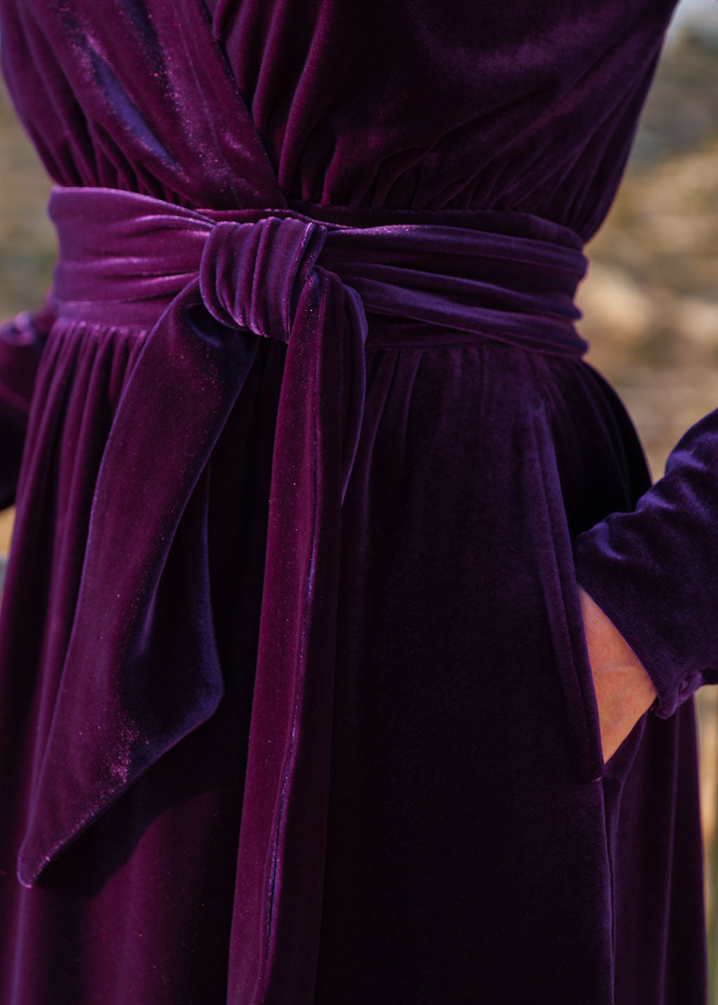 Purple long sleeve velvet dress
