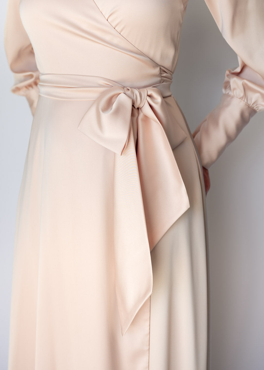 Light Champagne Long Silk Wrap Dress
