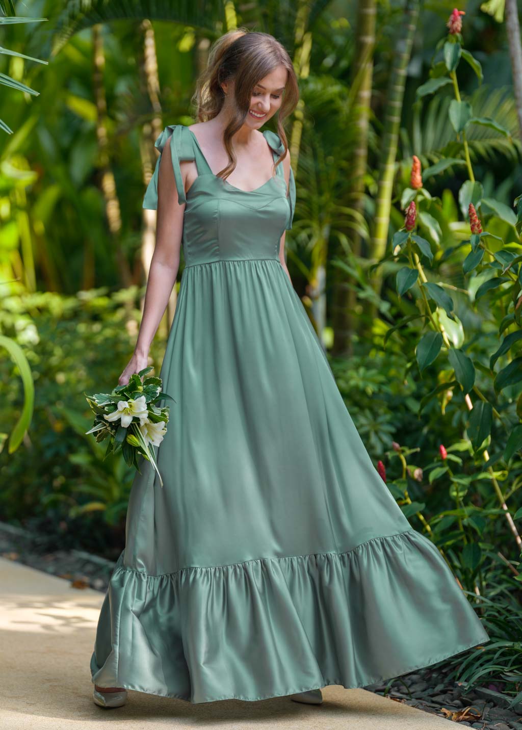 Sage green silk dress