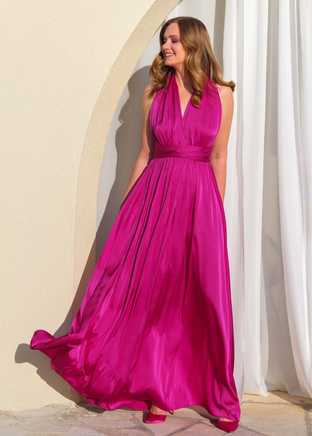 Fuchsia infinity long pleated dress