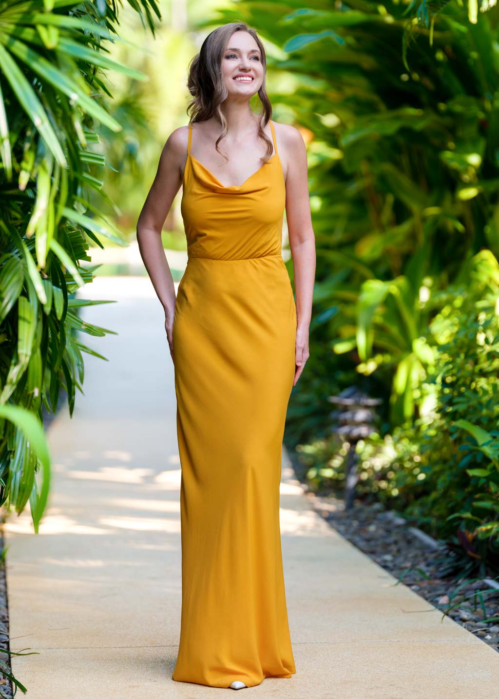 Honey yellow long slip dress