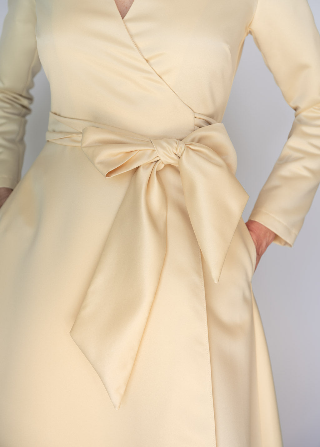 Champagne Gold Luxury Satin Long Wrap Dress