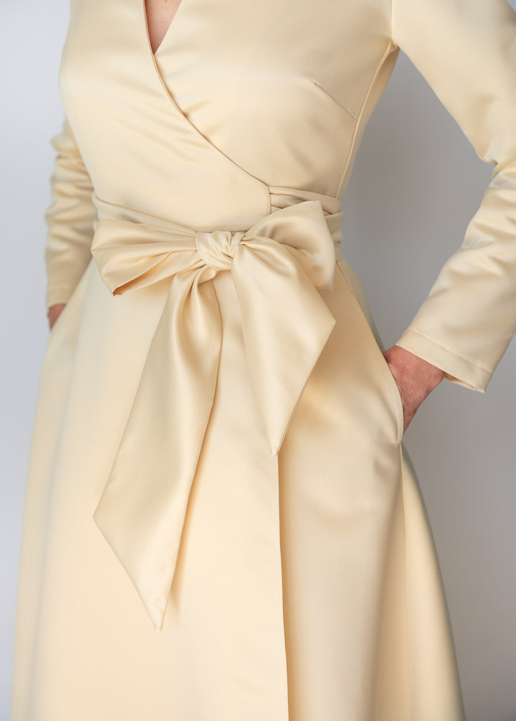 Champagne Gold Luxury Satin Long Wrap Dress