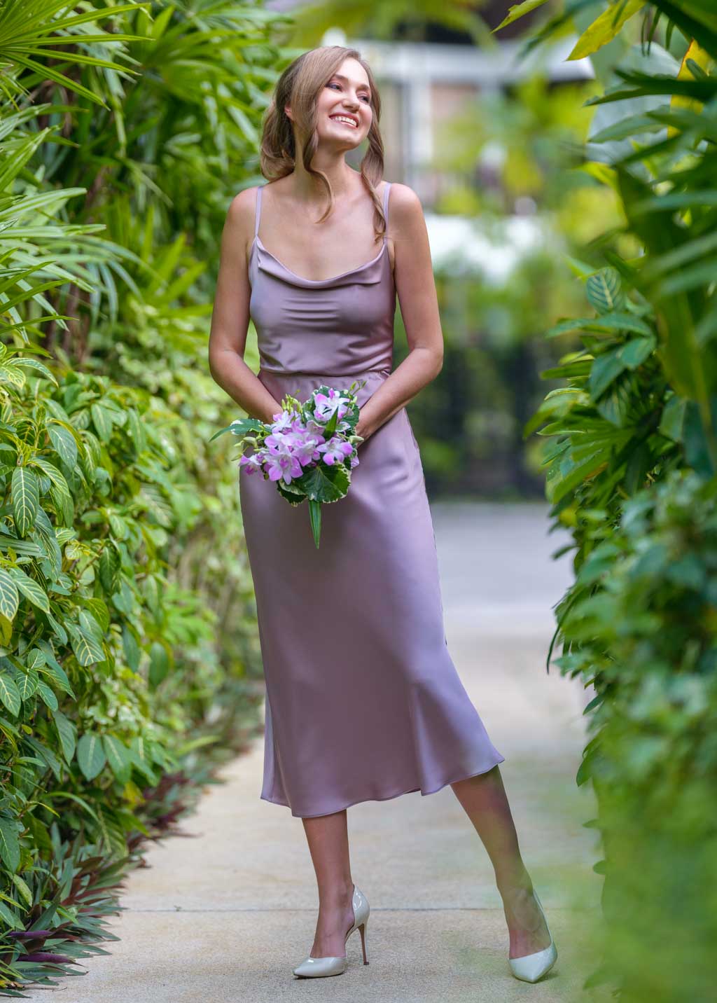 Taupe silk slip dress