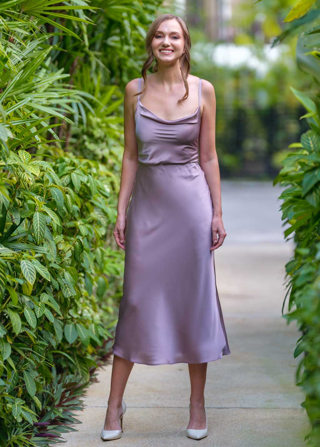 Taupe silk slip dress