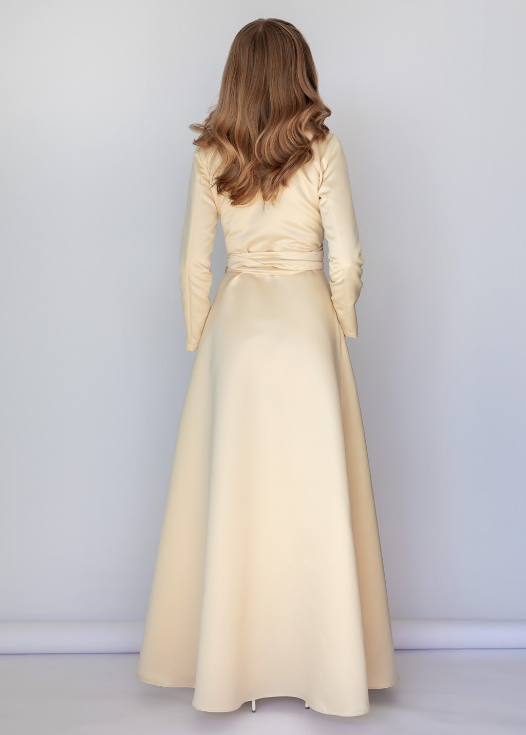 Champagne Gold Luxury Satin Long Wrap Dress